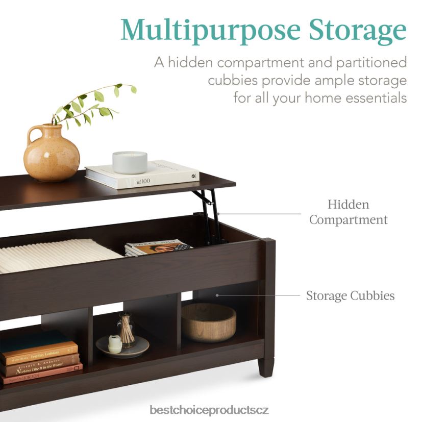 Best Choice Products multifunkční zvedací konferenční stolek se skrytým úložným prostorem, 3 kóje doplněk espresso FF2286595