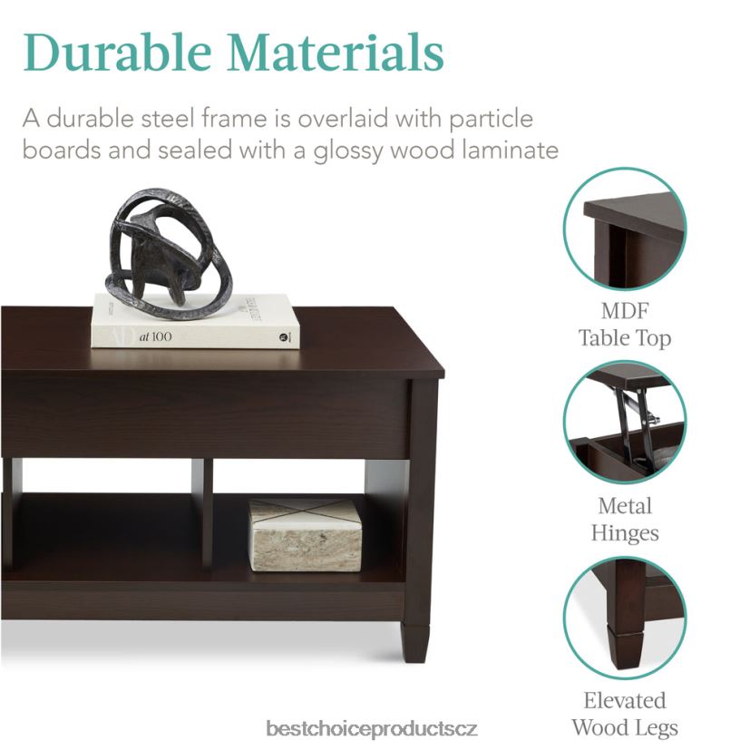 Best Choice Products multifunkční zvedací konferenční stolek se skrytým úložným prostorem, 3 kóje doplněk espresso FF2286595