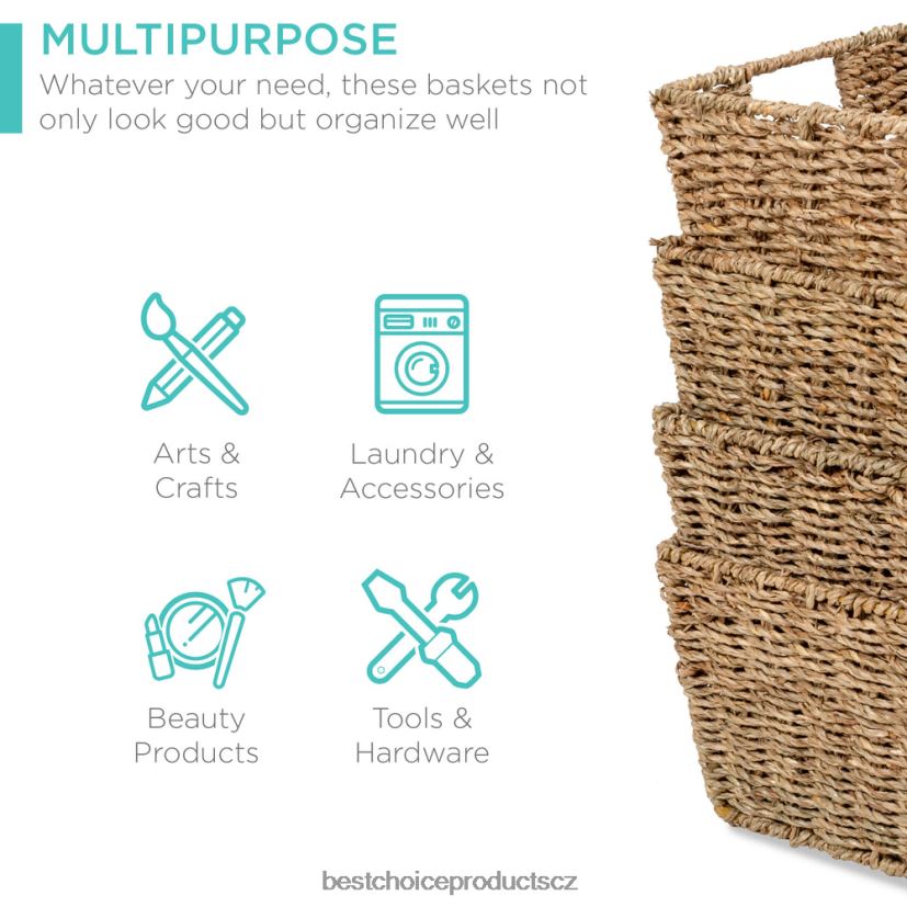 Best Choice Products sada 4 úložných košíků z mořské trávy, organizér na prádlo s vkládacími držadly doplněk přírodní FF2286729