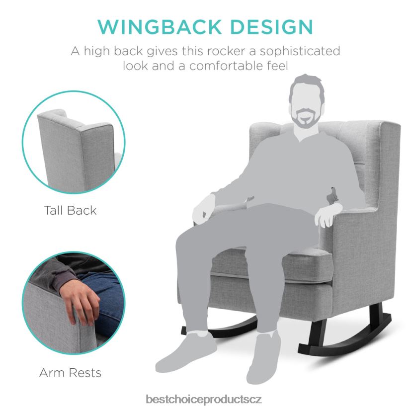 Best Choice Products všívané čalouněné houpací křeslo wingback doplněk šedá FF22861226
