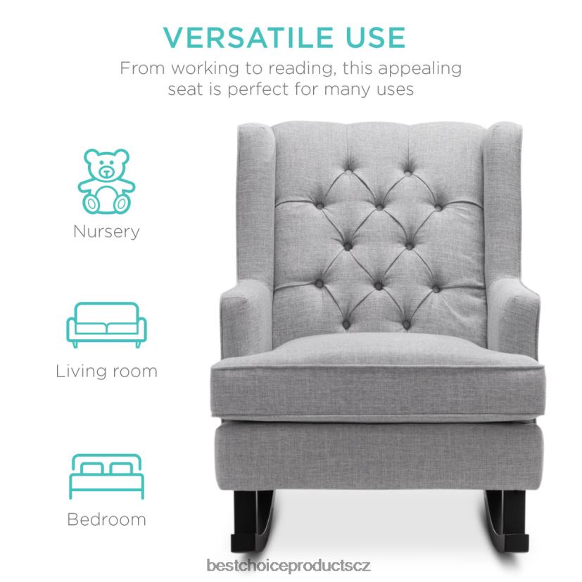 Best Choice Products všívané čalouněné houpací křeslo wingback doplněk šedá FF22861226