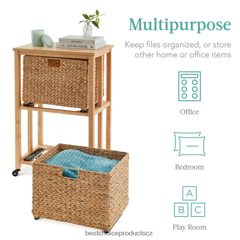 Best Choice Products vertikální pojízdná kartotéka s pryžovým dřevěným rámem, aretačními kolečky doplněk přírodní FF2286392
