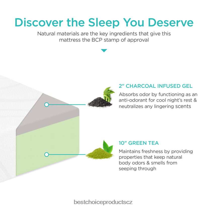 Best Choice Products 12palcová středně pevná matrace z paměťové pěny ze zeleného čaje a bambusového uhlí doplněk krása FF2286592
