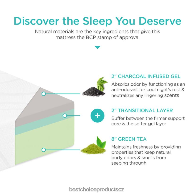 Best Choice Products 12palcová středně plyšová matrace z paměťové pěny ze zeleného čaje a bambusového uhlí doplněk krása FF22861217