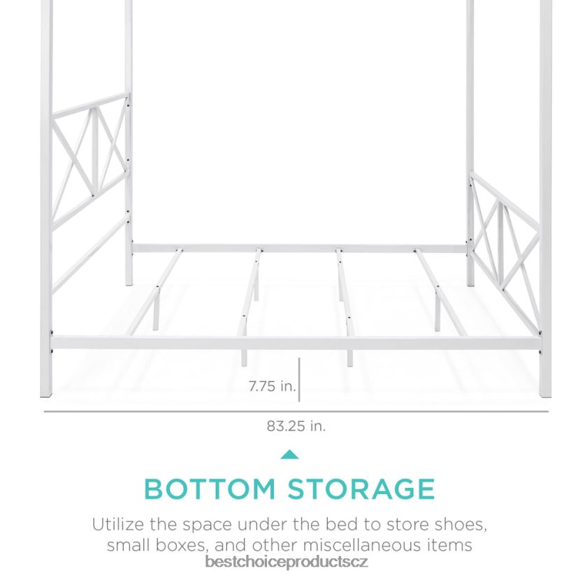 Best Choice Products 4sloupkový moderní kovový rám postele s nebesy s čelem, stupačkou doplněk bílý FF22861300