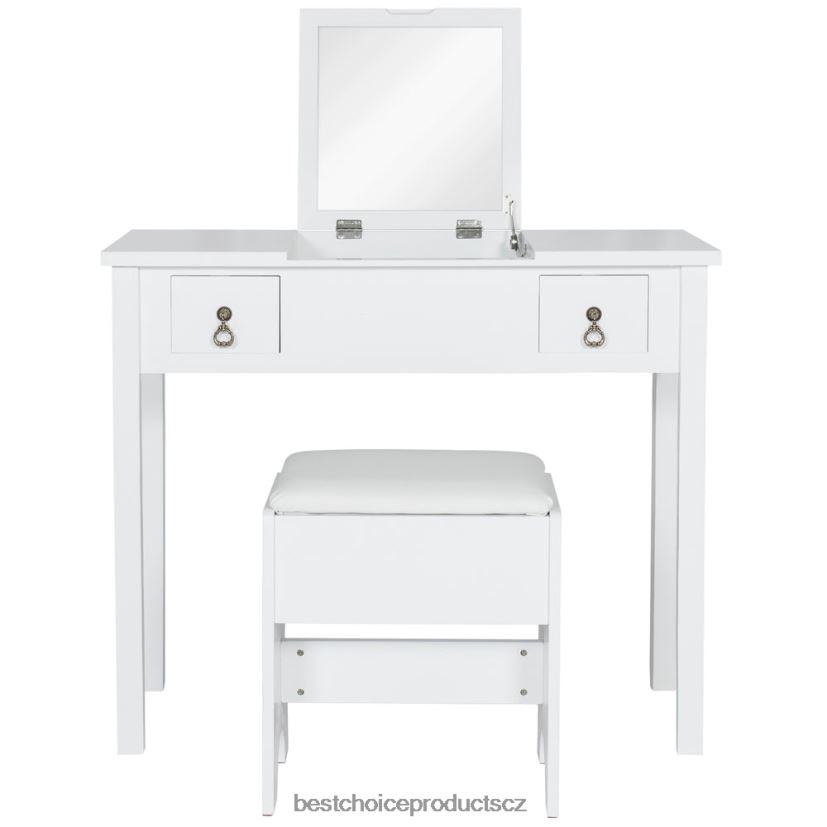 Best Choice Products Koupelnový set toaletního stolku se čtvercovým zrcadlem, taburetem doplněk bílý FF22861303
