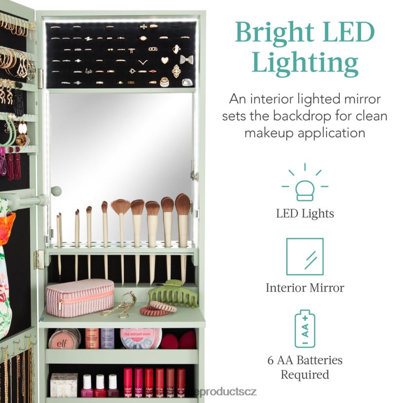 Best Choice Products Skříňka na šperky se zrcadlem na dveře/zeď s vnitřním zrcadlem, LED světly doplněk šalvěj FF2286598