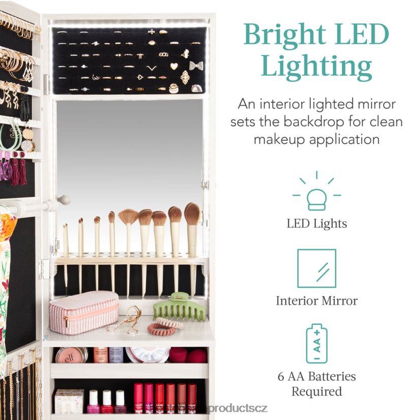 Best Choice Products Skříňka na šperky se zrcadlem na dveře/zeď s vnitřním zrcadlem, LED světly doplněk pobřežní bílá FF2286609