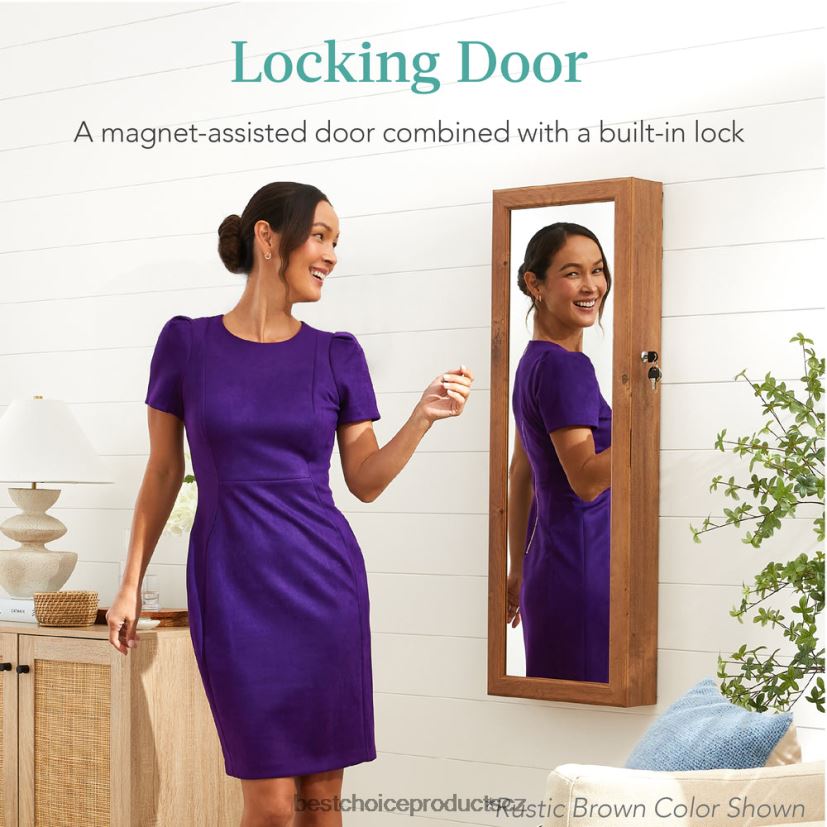 Best Choice Products Skříňka na šperky se zrcadlem na dveře/zeď s vnitřním zrcadlem, LED světly doplněk pobřežní bílá FF2286609