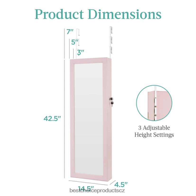 Best Choice Products Skříňka na šperky se zrcadlem na dveře/zeď s vnitřním zrcadlem, LED světly doplněk prachově růžová FF2286604