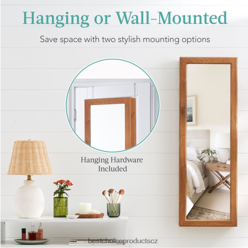 Best Choice Products Skříňka na šperky se zrcadlem na dveře/zeď s vnitřním zrcadlem, LED světly doplněk rustikální hnědá FF2286601