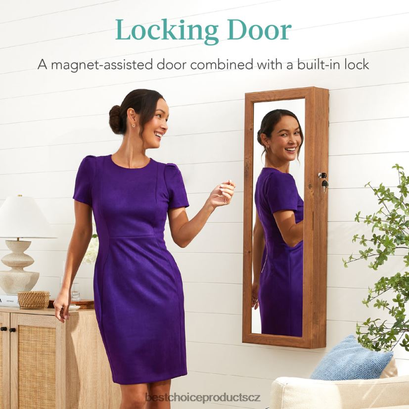 Best Choice Products Skříňka na šperky se zrcadlem na dveře/zeď s vnitřním zrcadlem, LED světly doplněk rustikální hnědá FF2286601