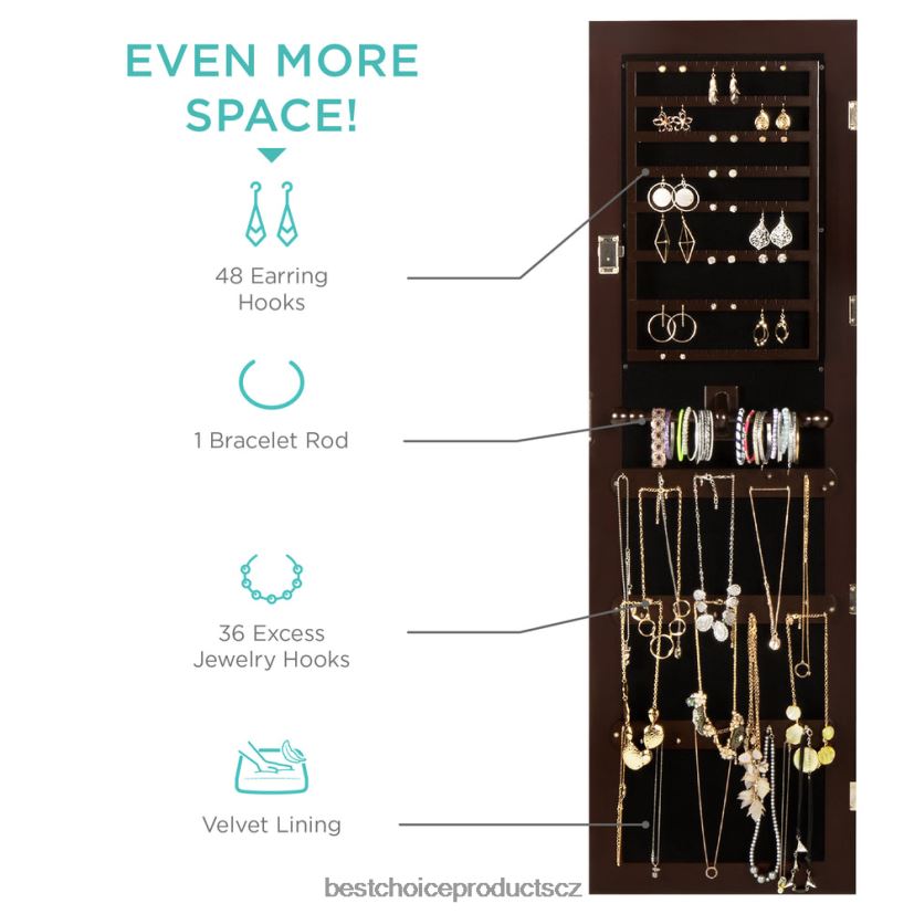 Best Choice Products Šestipatrová zrcadlová skříň na šperky s LED světly doplněk espresso FF2286711