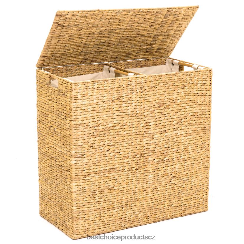 Best Choice Products extra velký vodní hyacintový dvojitý koš na prádlo se 2 vložkami doplněk hnědý FF2286348