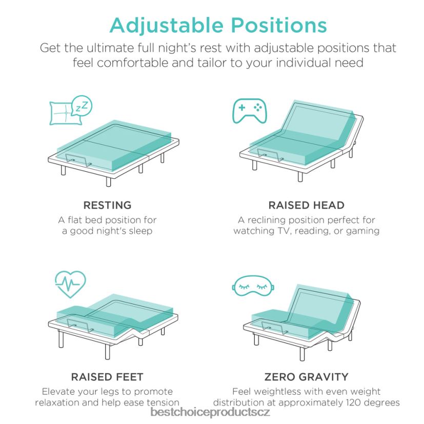 Best Choice Products nastavitelná základna postele s masáží, dálkovým ovládáním, usb porty doplněk krása FF22861188