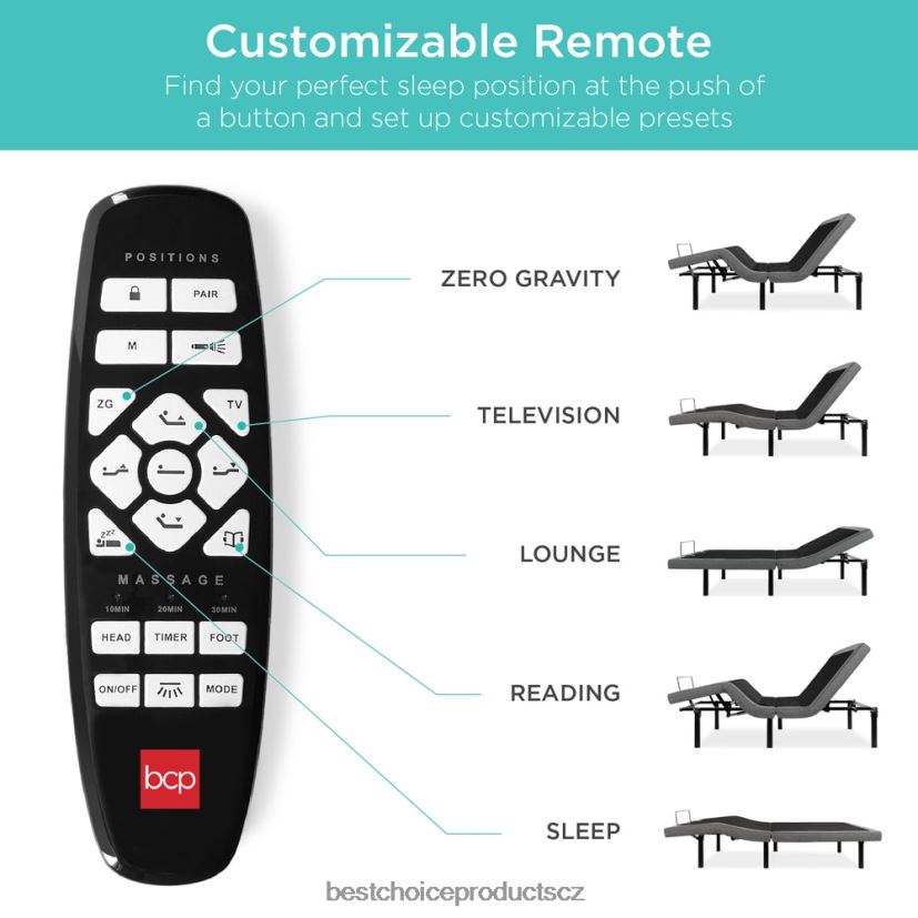 Best Choice Products nastavitelná základna postele s masáží, dálkovým ovládáním, usb porty doplněk krása FF22861188