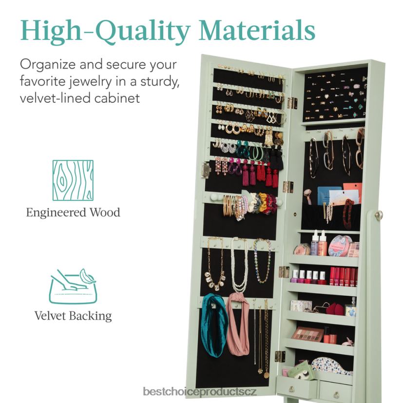 Best Choice Products volně stojící skříň na šperky po celé délce se sametovým interiérem doplněk šalvěj FF22861201