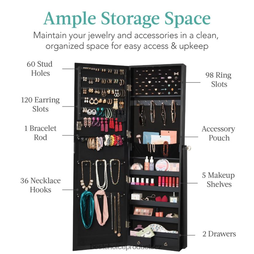 Best Choice Products volně stojící skříň na šperky po celé délce se sametovým interiérem doplněk Černá FF22861194