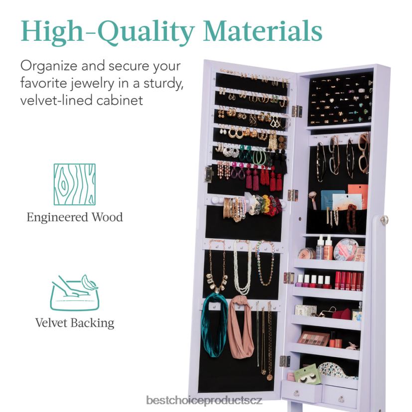Best Choice Products volně stojící skříň na šperky po celé délce se sametovým interiérem doplněk levandule FF22861200