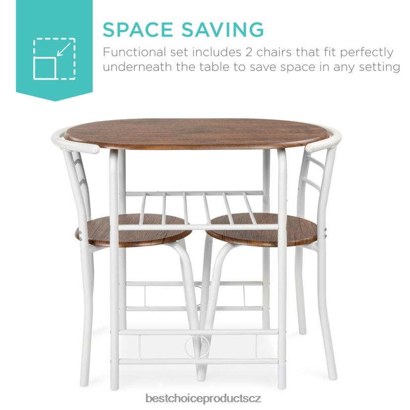 Best Choice Products 3dílná dřevěná jídelní souprava stůl a židle se spodní odkládací policí doplněk bílá/hnědá FF22861259