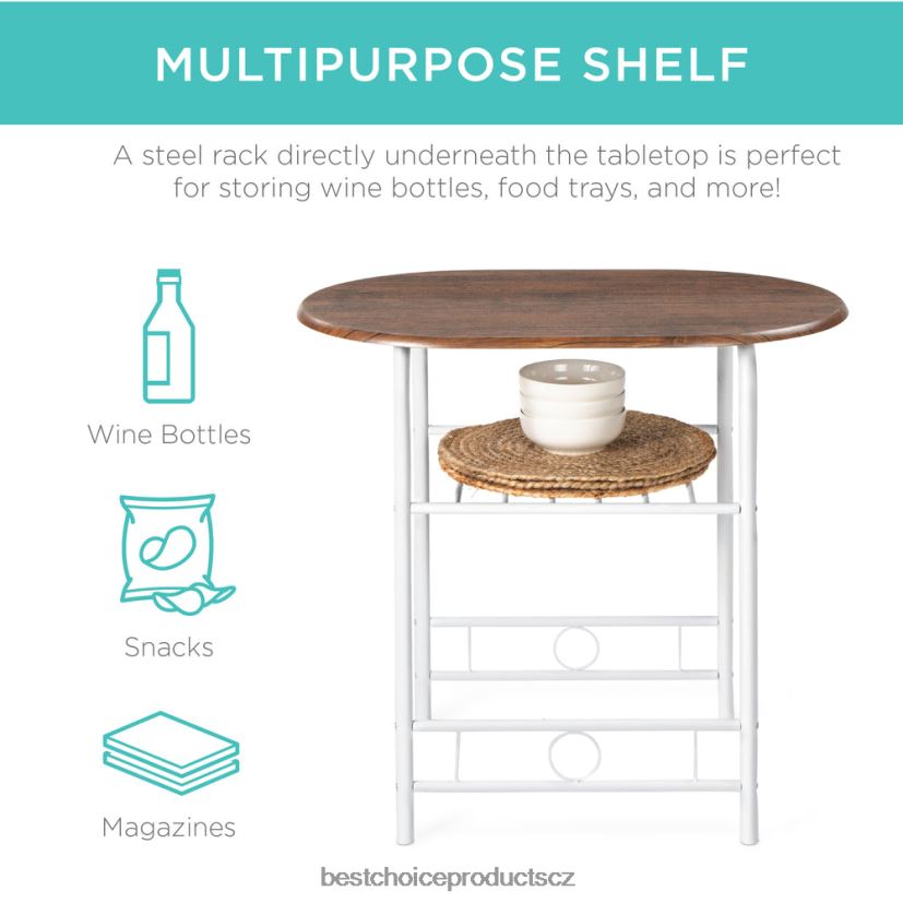 Best Choice Products 3dílná dřevěná jídelní souprava stůl a židle se spodní odkládací policí doplněk bílá/hnědá FF22861259