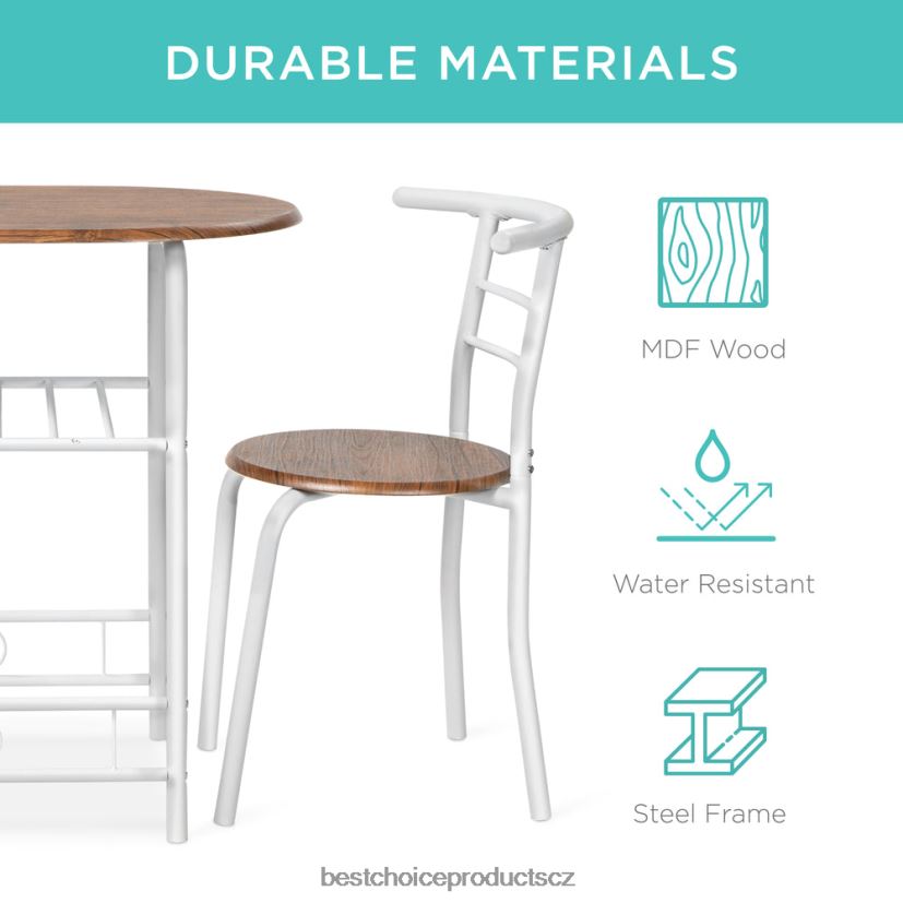 Best Choice Products 3dílná dřevěná jídelní souprava stůl a židle se spodní odkládací policí doplněk bílá/hnědá FF22861259