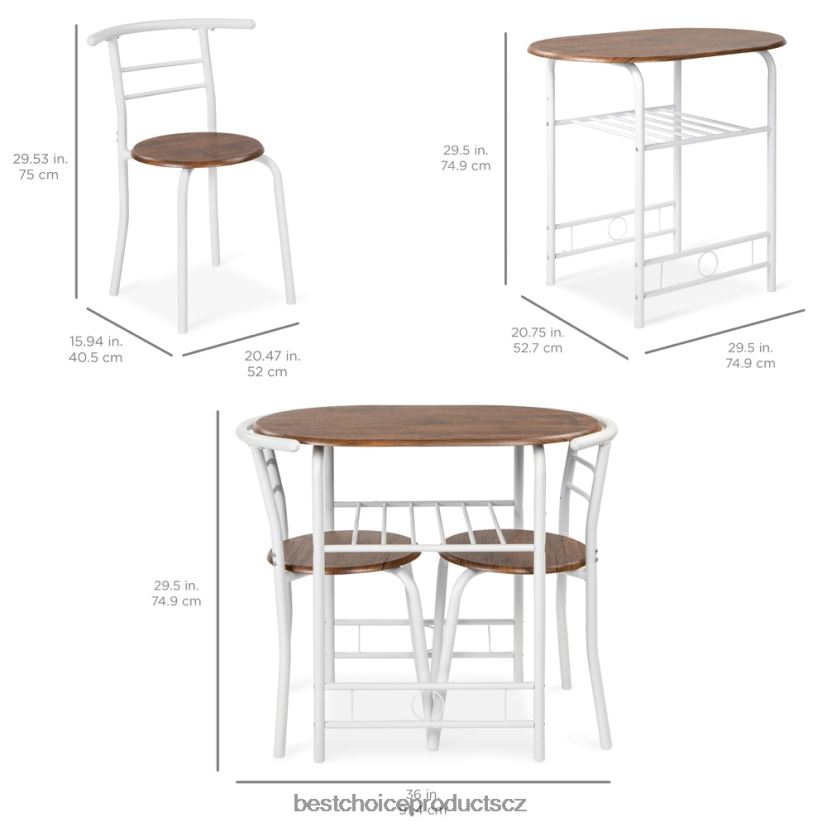 Best Choice Products 3dílná dřevěná jídelní souprava stůl a židle se spodní odkládací policí doplněk bílá/hnědá FF22861259