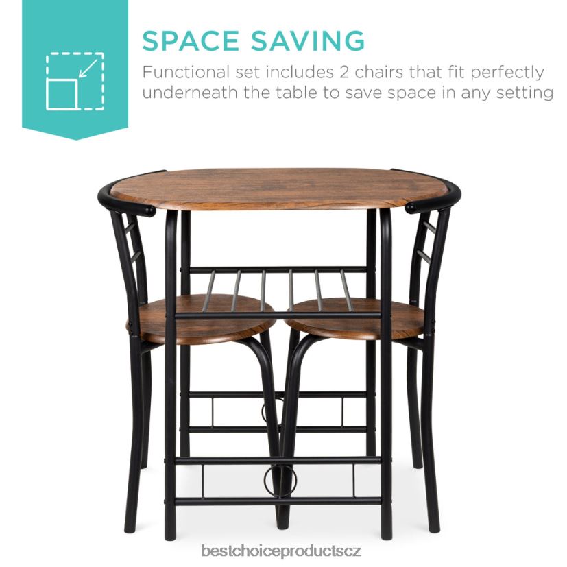 Best Choice Products 3dílná dřevěná jídelní souprava stůl a židle se spodní odkládací policí doplněk černo-hnědá FF22861258
