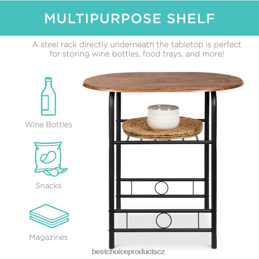 Best Choice Products 3dílná dřevěná jídelní souprava stůl a židle se spodní odkládací policí doplněk černo-hnědá FF22861258