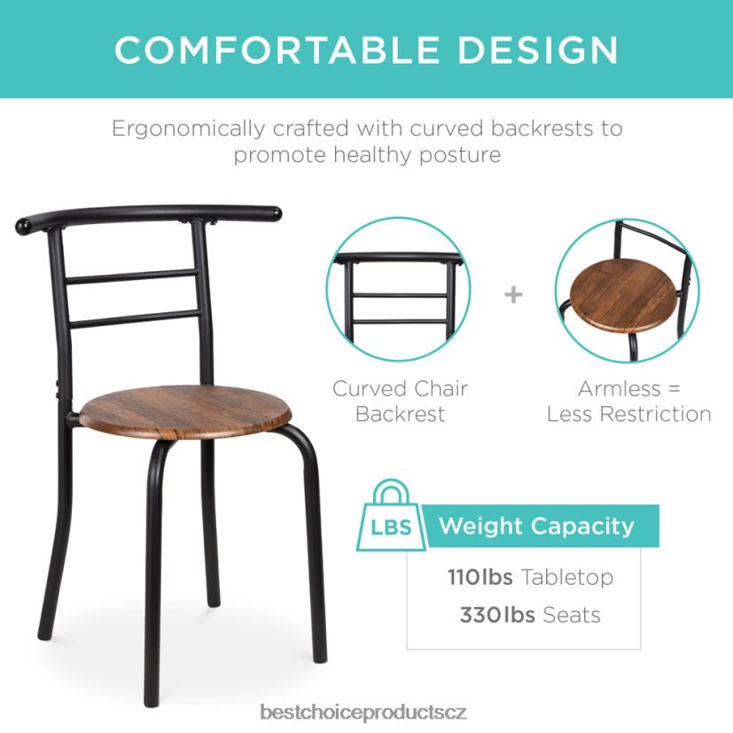 Best Choice Products 3dílná dřevěná jídelní souprava stůl a židle se spodní odkládací policí doplněk černo-hnědá FF22861258