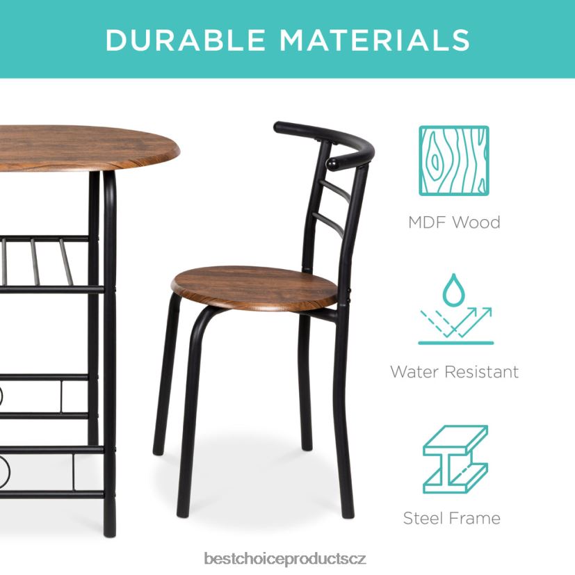 Best Choice Products 3dílná dřevěná jídelní souprava stůl a židle se spodní odkládací policí doplněk černo-hnědá FF22861258