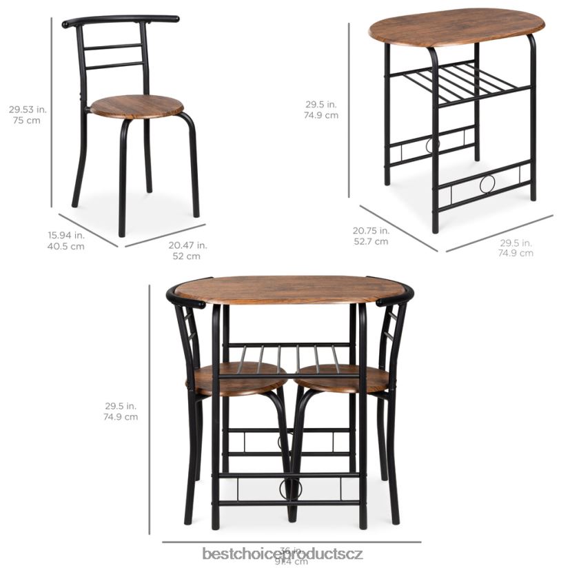 Best Choice Products 3dílná dřevěná jídelní souprava stůl a židle se spodní odkládací policí doplněk černo-hnědá FF22861258