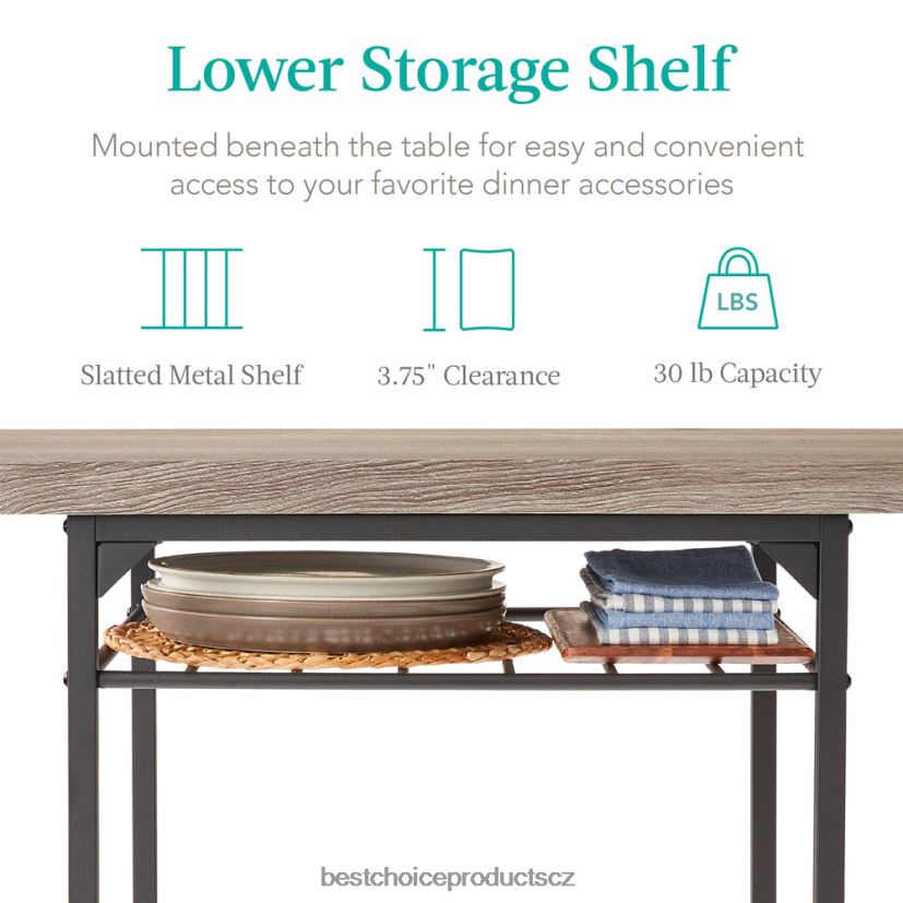 Best Choice Products 3dílný moderní čtvercový jídelní set s úložným roštem doplněk šedá FF2286639