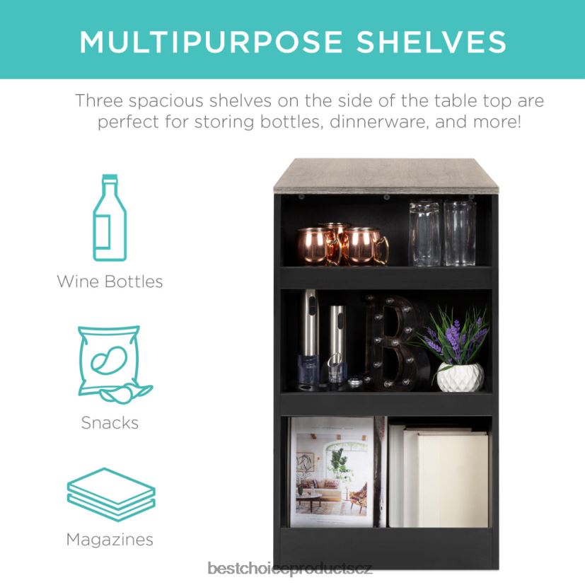 Best Choice Products 3dílná sada kuchyňského jídelního stolu na výšku pultu s úložnými policemi doplněk šedá FF22861223