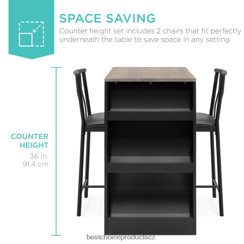 Best Choice Products 3dílná sada kuchyňského jídelního stolu na výšku pultu s úložnými policemi doplněk šedá FF22861223