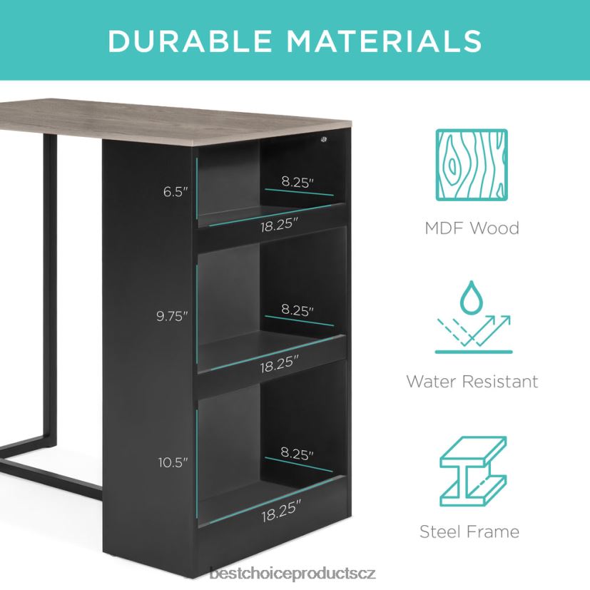 Best Choice Products 3dílná sada kuchyňského jídelního stolu na výšku pultu s úložnými policemi doplněk šedá FF22861223