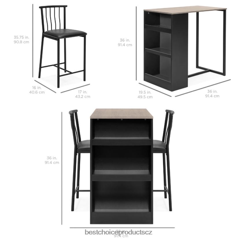 Best Choice Products 3dílná sada kuchyňského jídelního stolu na výšku pultu s úložnými policemi doplněk šedá FF22861223