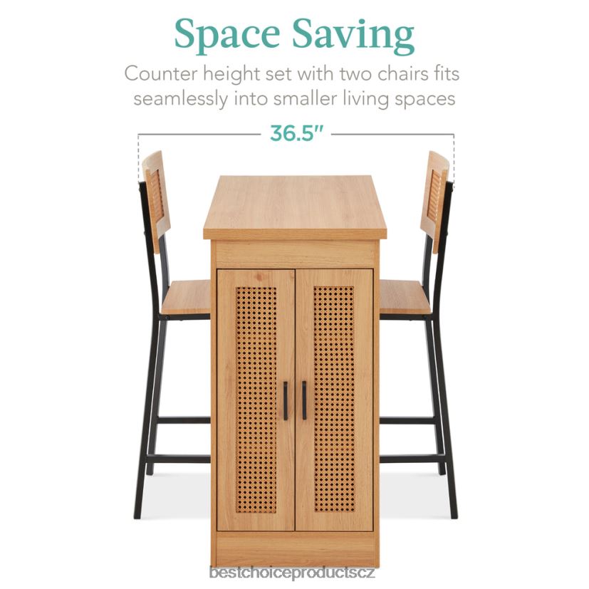 Best Choice Products 3dílná sada ratanového kuchyňského jídelního stolu s výškou pultu s úložnými policemi doplněk přírodní FF2286391