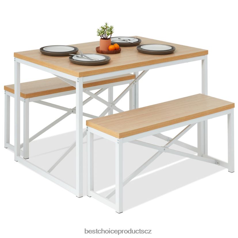 Best Choice Products 3dílná sestava jídelního nábytku lavicového stylu se 2 lavicemi, stolem doplněk dub/bílá FF2286719