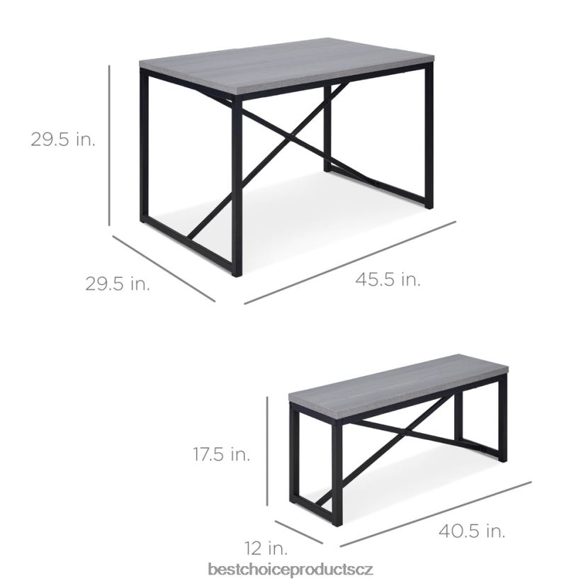 Best Choice Products 3dílná sestava jídelního nábytku lavicového stylu se 2 lavicemi, stolem doplněk šedá/černá FF2286717