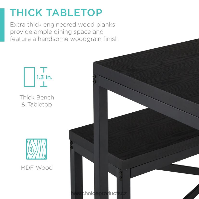 Best Choice Products 3dílná sestava jídelního nábytku lavicového stylu se 2 lavicemi, stolem doplněk Černá FF2286720