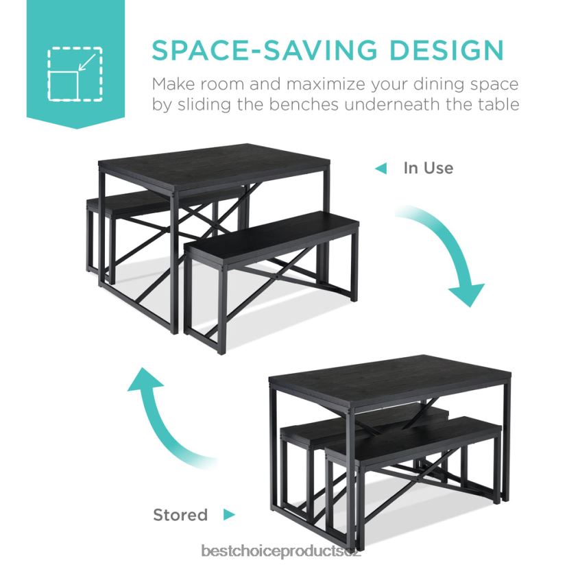 Best Choice Products 3dílná sestava jídelního nábytku lavicového stylu se 2 lavicemi, stolem doplněk Černá FF2286720