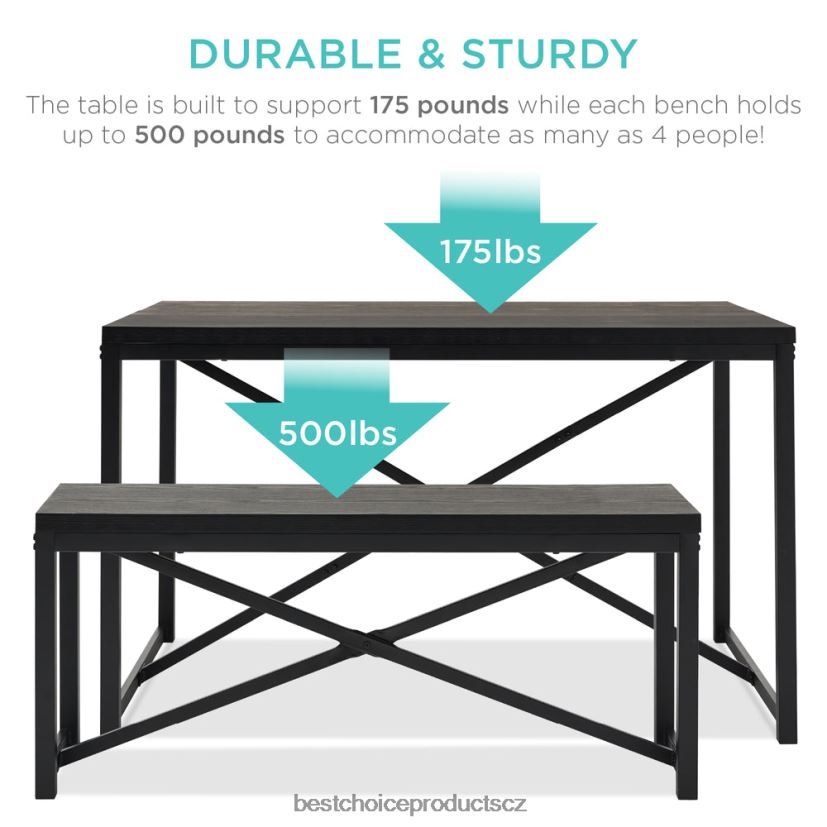 Best Choice Products 3dílná sestava jídelního nábytku lavicového stylu se 2 lavicemi, stolem doplněk Černá FF2286720