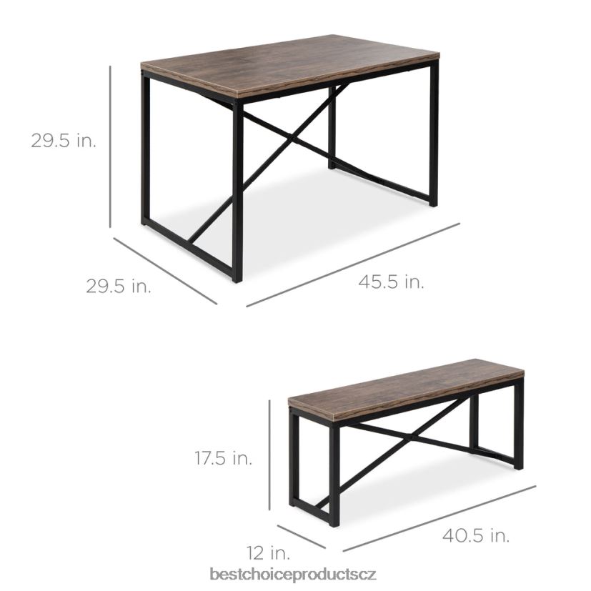 Best Choice Products 3dílná sestava jídelního nábytku lavicového stylu se 2 lavicemi, stolem doplněk hnědá/černá FF2286715