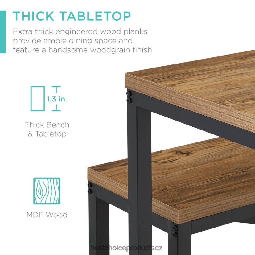 Best Choice Products 3dílná sestava jídelního nábytku lavicového stylu se 2 lavicemi, stolem doplněk světle hnědá/černá FF2286718