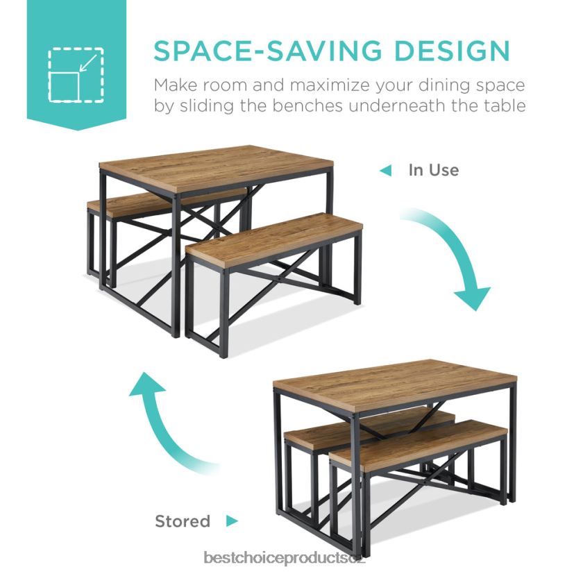 Best Choice Products 3dílná sestava jídelního nábytku lavicového stylu se 2 lavicemi, stolem doplněk světle hnědá/černá FF2286718