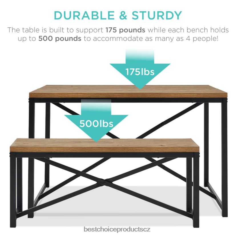 Best Choice Products 3dílná sestava jídelního nábytku lavicového stylu se 2 lavicemi, stolem doplněk světle hnědá/černá FF2286718
