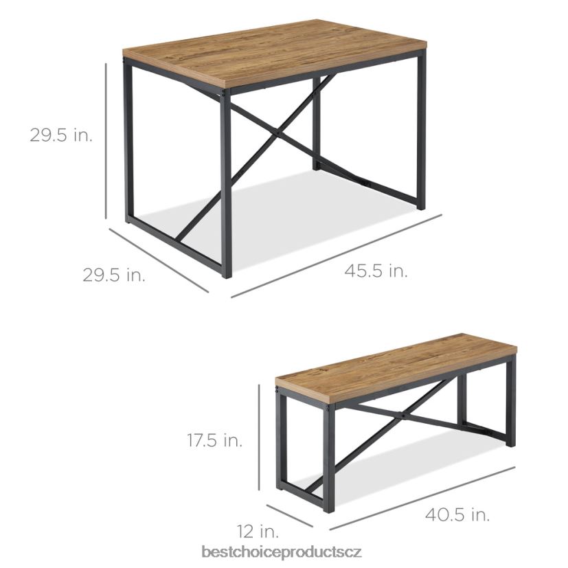 Best Choice Products 3dílná sestava jídelního nábytku lavicového stylu se 2 lavicemi, stolem doplněk světle hnědá/černá FF2286718