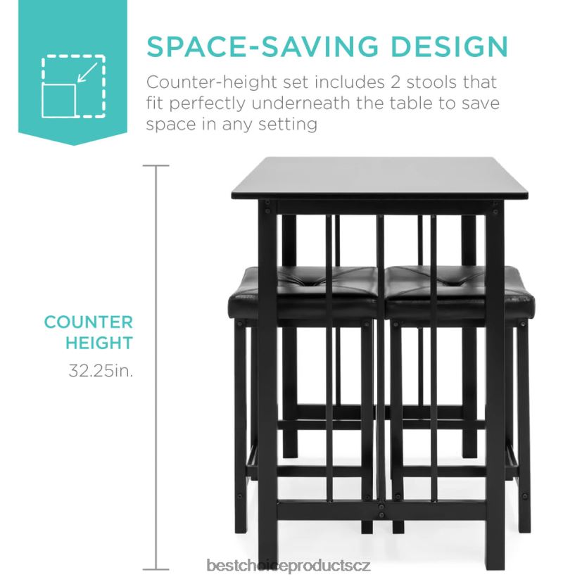 Best Choice Products 3dílná souprava jídelního stolu na výšku pultu se 2 taburety, prostorově úsporný design doplněk Černá FF22861266