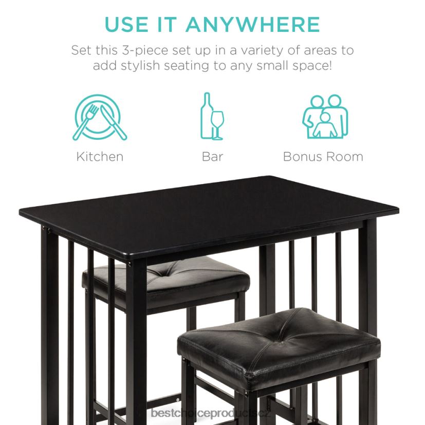 Best Choice Products 3dílná souprava jídelního stolu na výšku pultu se 2 taburety, prostorově úsporný design doplněk Černá FF22861266